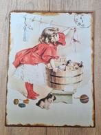 IJzeren wandplaat meisje hangt de was op, Ophalen of Verzenden