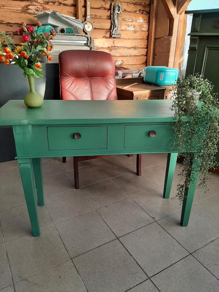 Groene Sidetable met 2 Laden, Huis en Inrichting, Tafels | Sidetables, Gebruikt, Minder dan 25 cm, Minder dan 50 cm, Rechthoekig