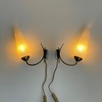 set vintage wand LAMPEN messing opaalglas Mid Century 50’s, Huis en Inrichting, Lampen | Wandlampen, Ophalen of Verzenden, Gebruikt