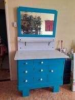 Blauwe Vintage Commode met Spiegel en Marmeren Blad, Kinderen en Baby's, Kinderkamer | Commodes en Kasten, Gebruikt, 105 cm of meer