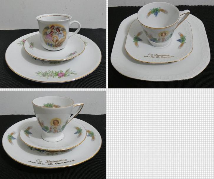 3x1e communie setjes - kop en schotel-ontbijtbordje [1199], Antiek en Kunst, Antiek | Religie, Ophalen