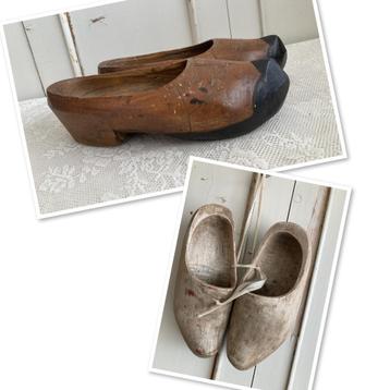 2 Paar brocante houten klompen - klompjes beschikbaar voor biedingen