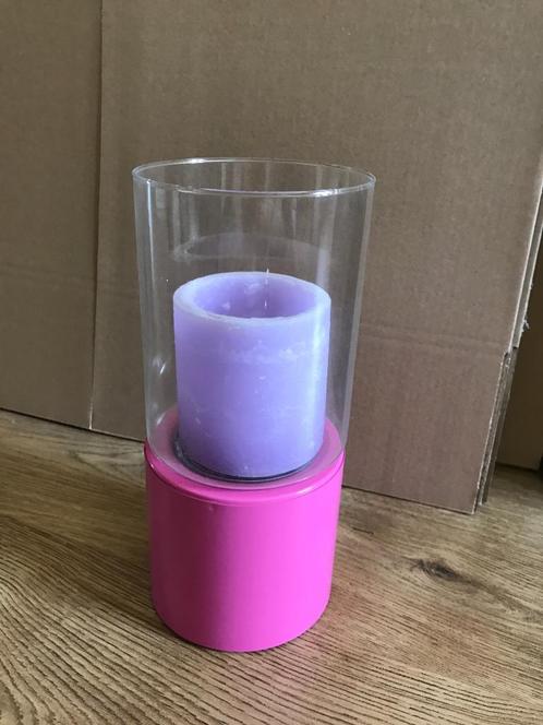 Windlicht roze incl kaars, Huis en Inrichting, Woonaccessoires | Kandelaars en Kaarsen, Zo goed als nieuw, Ophalen