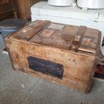 Brocante oude houten kist, opbergkist, dekenkist, Ophalen