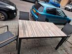 Tuin tafel met 4 stoelen aluminium met hout, Ophalen of Verzenden, Rechthoekig, Aluminium