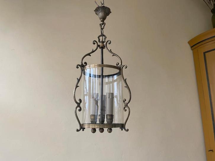 Hallamp Hallantaarn Lantaarn Frans Messing, Antiek en Kunst, Antiek | Lampen, Ophalen