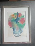 Aquarel Stilleven vaas met bloemen monogram HF, Verzenden
