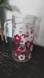 Vintage kan glas rood wit bloemen, Gebruikt, Overige typen, Ophalen of Verzenden, Glas