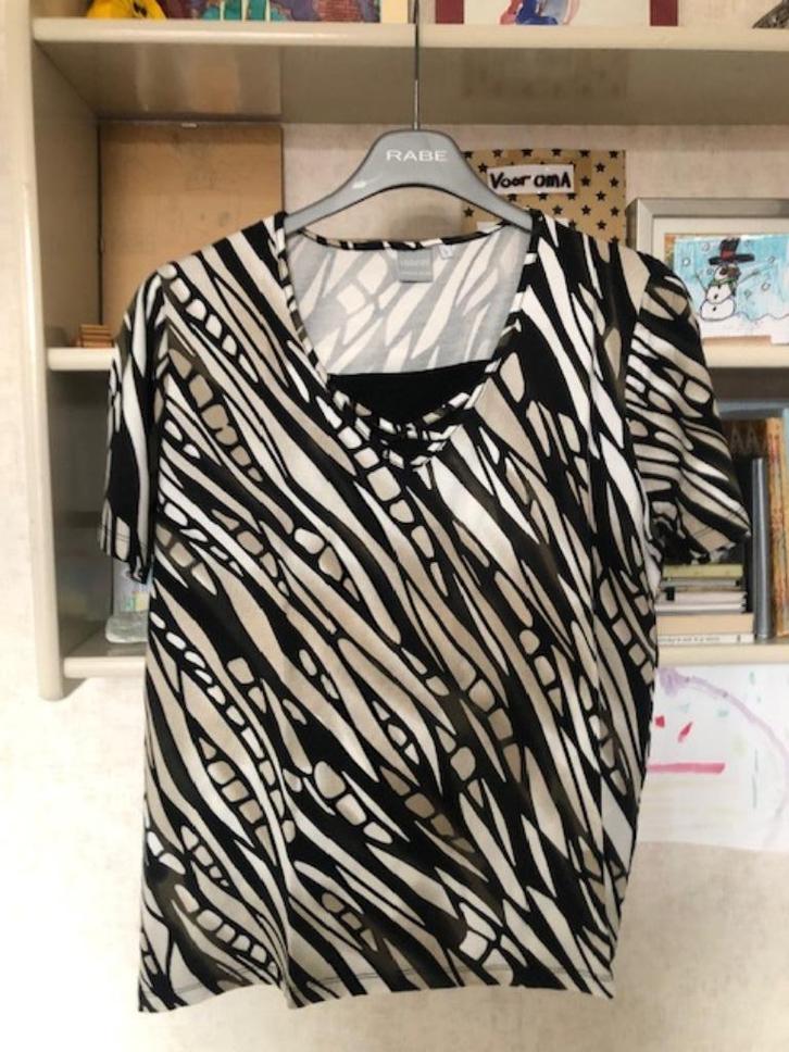 T shirt dames Delmod wit-beige zwart korte mouw 42/44 L, Kleding | Dames, T-shirts, Zo goed als nieuw, Maat 42/44 (L), Zwart, Korte mouw