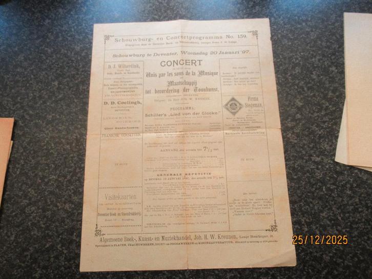 PROGRAMMA CONCERT-  WENSINK -DEVENTER -TOONKUNST 1897, Verzamelen, Complete verzamelingen en Collecties, Ophalen of Verzenden