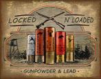 Locked N'loaded Gunpowder & Lead.  Metalen wandbord 31,5 x 4, Ophalen of Verzenden, Nieuw, Reclamebord