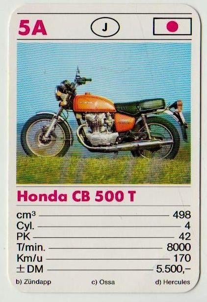 F5 motorkaartje 5a -- honda cb 500 t, Ophalen of Verzenden, Zo goed als nieuw, Motoren
