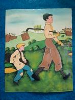 Naïef schilderij: Golfer met Caddy, Antiek en Kunst, Ophalen of Verzenden
