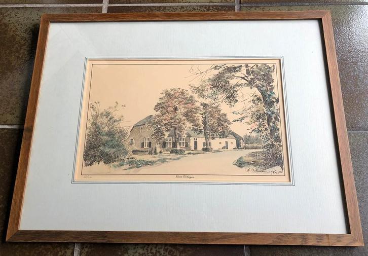Litho pentekening Piet Hohmann Hoeve Ter Coyen Terkooyen, Antiek en Kunst, Kunst | Tekeningen en Foto's, Ophalen of Verzenden