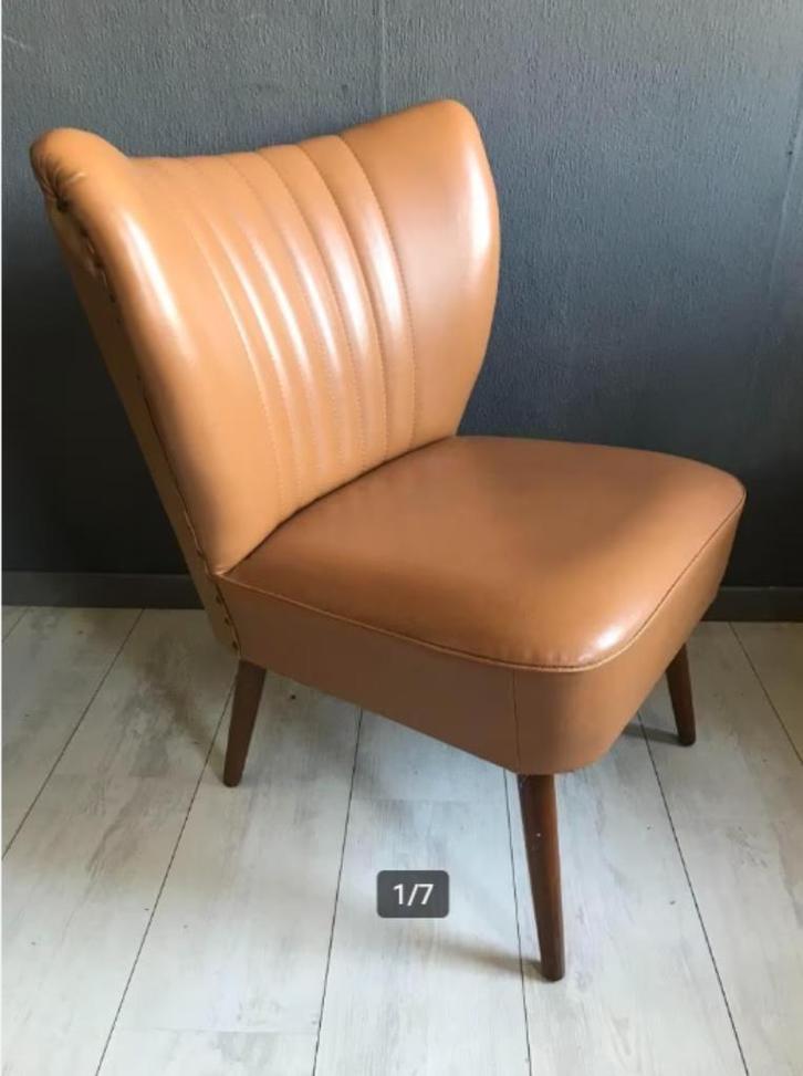 Vintage Cocktail Stoel Leer 1960S, Antiek en Kunst, Antiek | Meubels | Stoelen en Banken, Ophalen