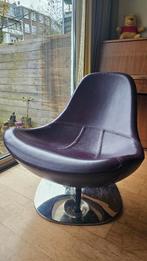 Mooie aubergine kleurige lederen draai fauteuil Tirup, Huis en Inrichting, Ophalen, 75 tot 100 cm, Metaal, 50 tot 75 cm