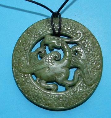 Grote Jade phoenix hanger, model C, met halskoord beschikbaar voor biedingen