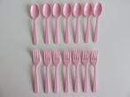 Set van 7 Roze vorken & lepels wegwerp bestek tbv babyshower, Ophalen of Verzenden, Nieuw, Versiering, Geboorte of Huwelijk