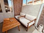 Loungestoelen en tafel hout met wasbare kussens, Tuin en Terras, Ophalen, Zo goed als nieuw