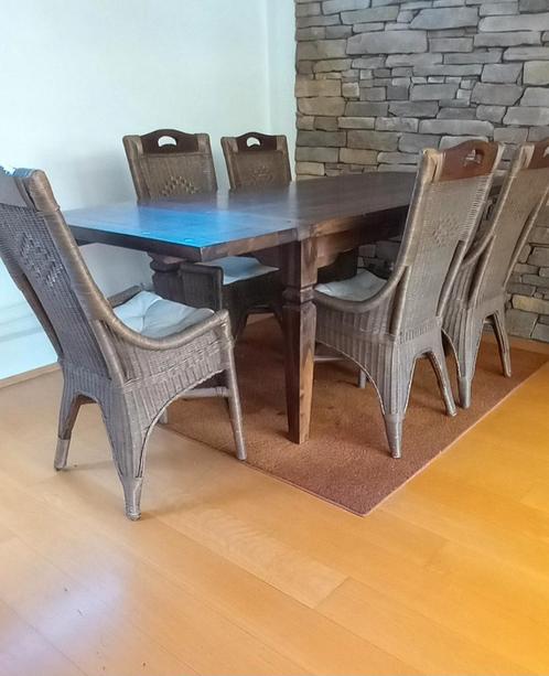 Rotan Eethoek 7-delig, Huis en Inrichting, Complete eetkamers, Zo goed als nieuw, 4 tot 6 stoelen, Ophalen