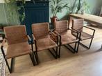 4 Bruine eetkamerstoelen met zwart frame, Huis en Inrichting, Stoelen, Ophalen, Bruin, Kunststof, Vier