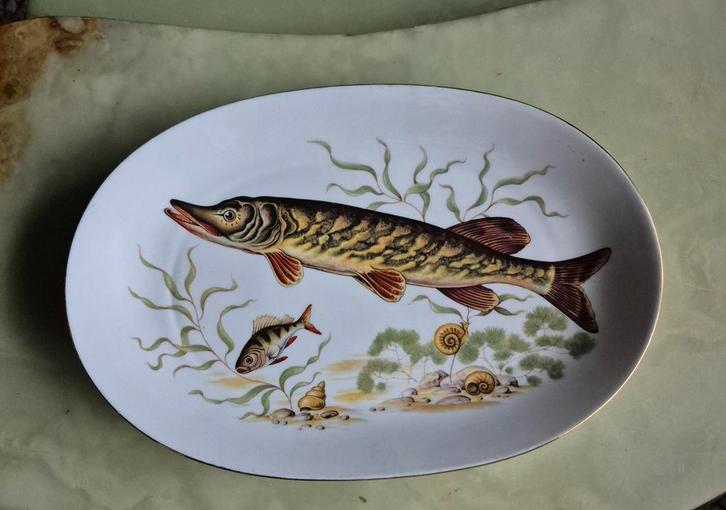 Bareuther Germany vischaal met snoekbaars, visschaal,vintage, Antiek en Kunst, Antiek | Servies los, Ophalen of Verzenden