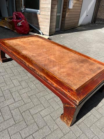 PRACHTIG AUTHENTIEK ANTIEK OPIUMBED SALONTAFEL HOUT WEEFWERK beschikbaar voor biedingen