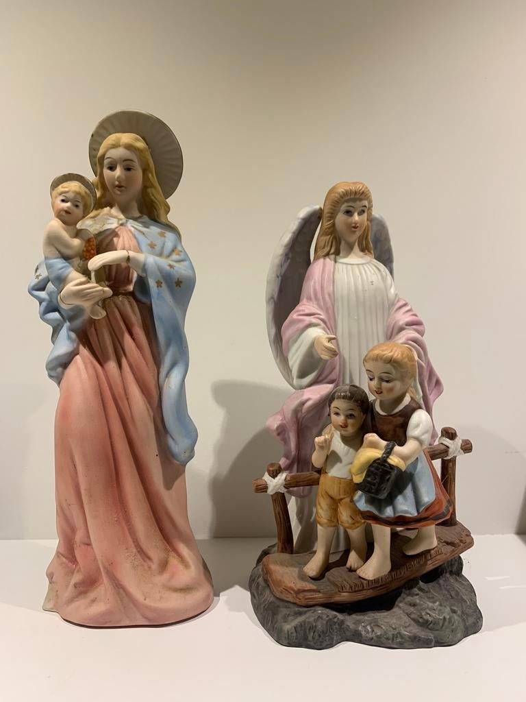 Prachtige Biscuit Beeldjes Maria & Engel Religieus Antiek, Ophalen of Verzenden