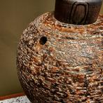 Vintage Brutalistische Hanglamp in bruin keramiek jaren 70, Hout, Ophalen of Verzenden, Zo goed als nieuw, X