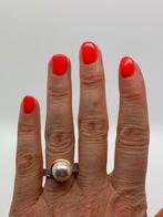 X714 Prachtige zilveren ring goudkleur parel maat 19, Sieraden, Tassen en Uiterlijk, Ringen, Met strass, 19 tot 20, Ophalen of Verzenden
