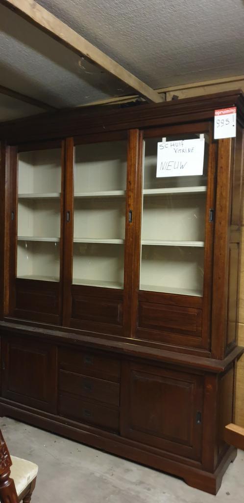 Kersenhout schuif vitrinekast, Huis en Inrichting, Kasten | Vitrinekasten, Zo goed als nieuw, 25 tot 50 cm, Kersenhout, Ophalen