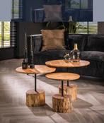 Set van 3 boomstam bijzettafels OP VOORRAAD, Huis en Inrichting, Stoelen, Ophalen, Zo goed als nieuw, Metaal, Industrieel