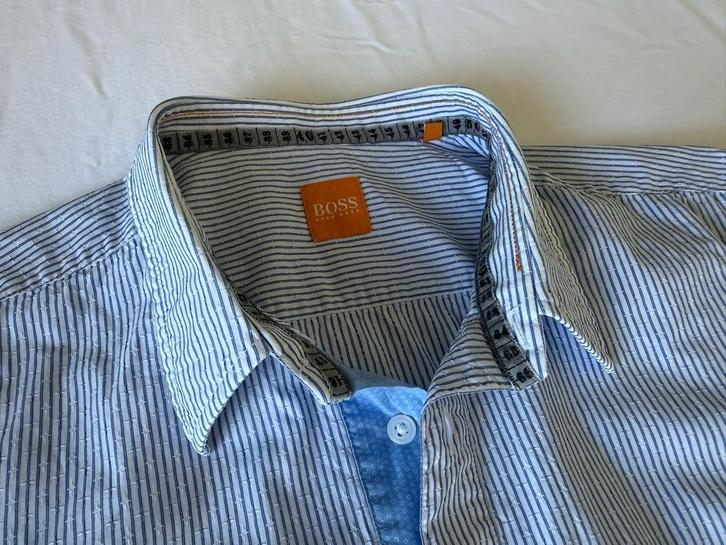 Hugo Boss Blauw Gestreept Overhemd, Kleding | Heren, Overhemden, Zo goed als nieuw, Halswijdte 43/44 (XL), Blauw, Ophalen of Verzenden