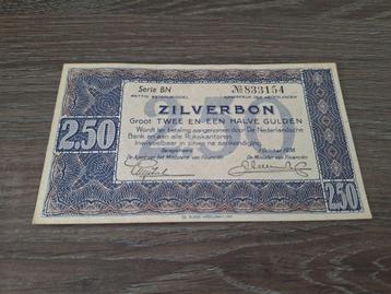 Bijna UNC biljet 2,5 gulden 1938, zilverbon beschikbaar voor biedingen