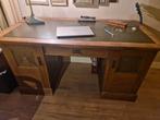 Antiek Houten Bureau met Groen Leder, Ophalen, Gebruikt, Bureau