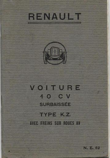 Renault 10 CV type KZ handleiding notice beschikbaar voor biedingen