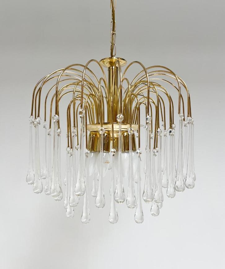 XL waterval kroonluchter van Muranoglas, 1970's, Huis en Inrichting, Lampen | Kroonluchters, Gebruikt, Glas, Metaal, Ophalen of Verzenden