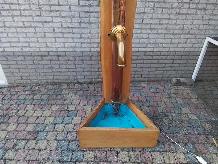Koperen Pomp met Bloembak, Tuin en Terras, Bloembakken en Plantenbakken, Gebruikt, Hout, Binnen, 60 cm of meer, Minder dan 60 cm
