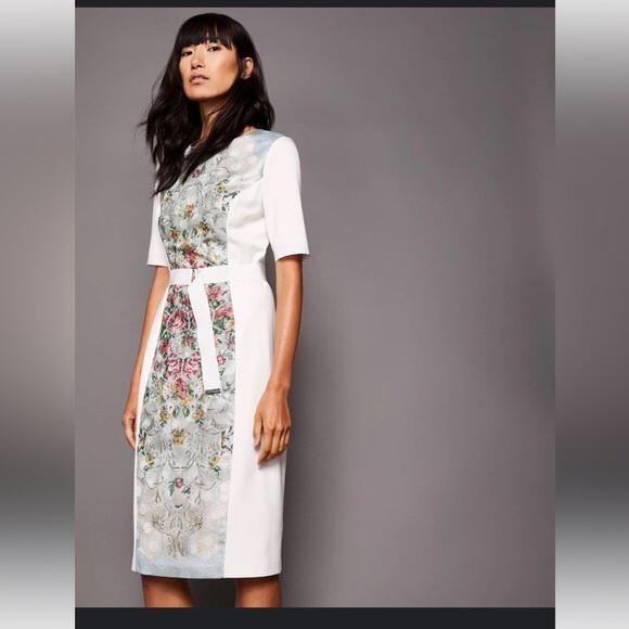 Ted Baker luxe elegante jurk creme/kleurrijk dessin Ted3=38, Kleding | Dames, Jurken, Zo goed als nieuw, Maat 38/40 (M), Overige kleuren