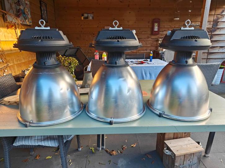 Diverse oude fabriekslampen, Huis en Inrichting, Lampen | Hanglampen, Zo goed als nieuw, 50 tot 75 cm, Glas, Kunststof, Metaal