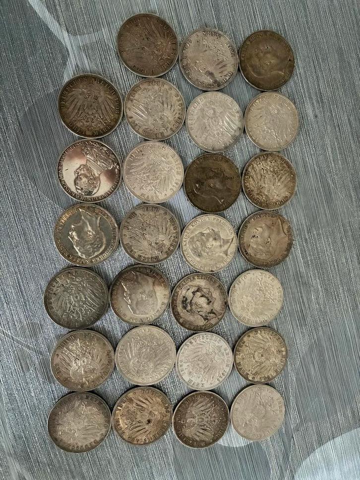 Zilveren 3 Mark Munten (1880-1900) - 27 stuks 405 gram puur, Postzegels en Munten, Munten en Bankbiljetten | Verzamelingen, Munten