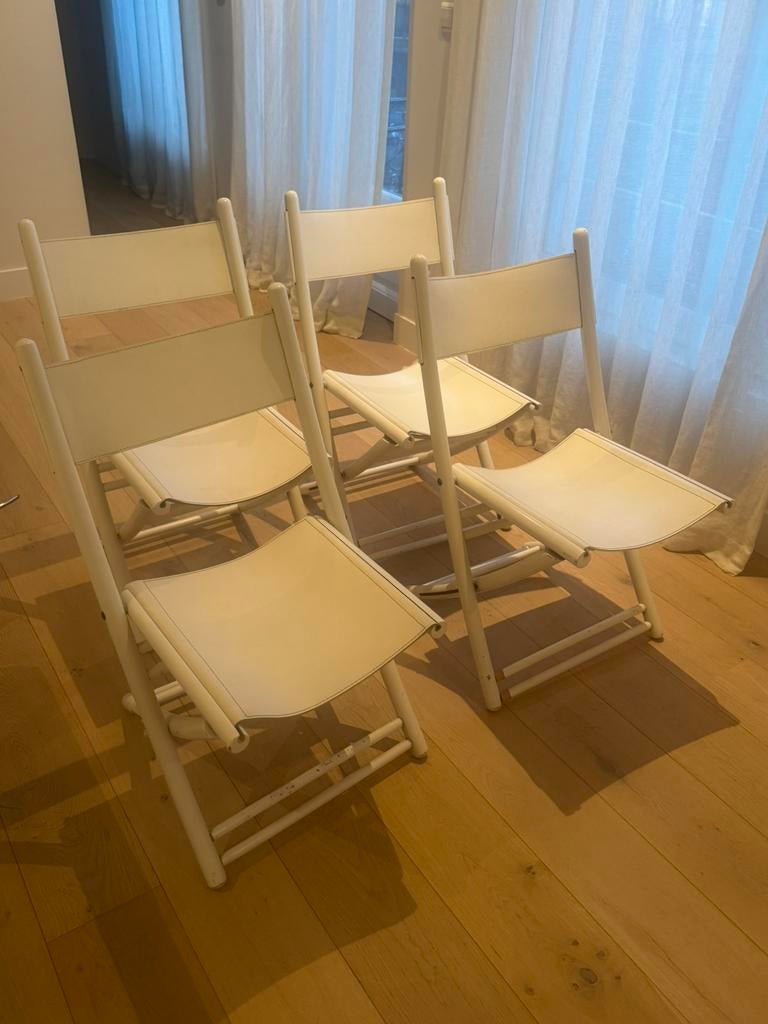 4x witte klapstoelen met leer, Ophalen of Verzenden