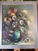 Groene vaas met bloemen gesigneerd, Antiek en Kunst, Kunst | Schilderijen | Klassiek, Ophalen of Verzenden