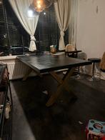 Moderne Industriële massief houten zwart met goud  Eettafel, Gebruikt, 100 tot 150 cm, Ophalen of Verzenden, Vier personen