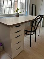 Wit bureau met houten blad, Huis en Inrichting, Bureaus, Ophalen, Zo goed als nieuw