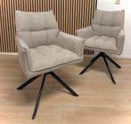 Zes bouclé teddy stoffen eetkamerstoelen met draaiende kuip, Ophalen, Nieuw, Industrieel landelijk teddystof fluffy ofwhite japandi