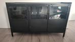 Zwart stalen dressoir 130cm - industrieel, Ophalen, Gebruikt, 100 tot 150 cm, Glas