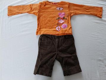 Setje 3/4 broekje en oranje longsleeve maat 86 beschikbaar voor biedingen