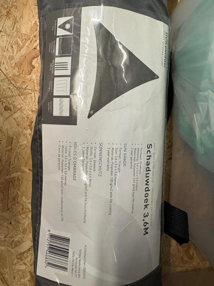 Livin' Outdoor Schaduwdoek 3,6m, Tuin en Terras, Schaduwdoeken, Zo goed als nieuw, Ophalen