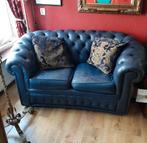 Chesterfield bank , blauw, Ophalen, Gebruikt, 150 tot 200 cm, Tweepersoons